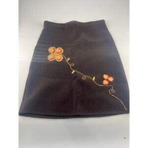 Willi Smith Wool Skirt Womens Size 8 Brown Short Work Embroidery Flower Work